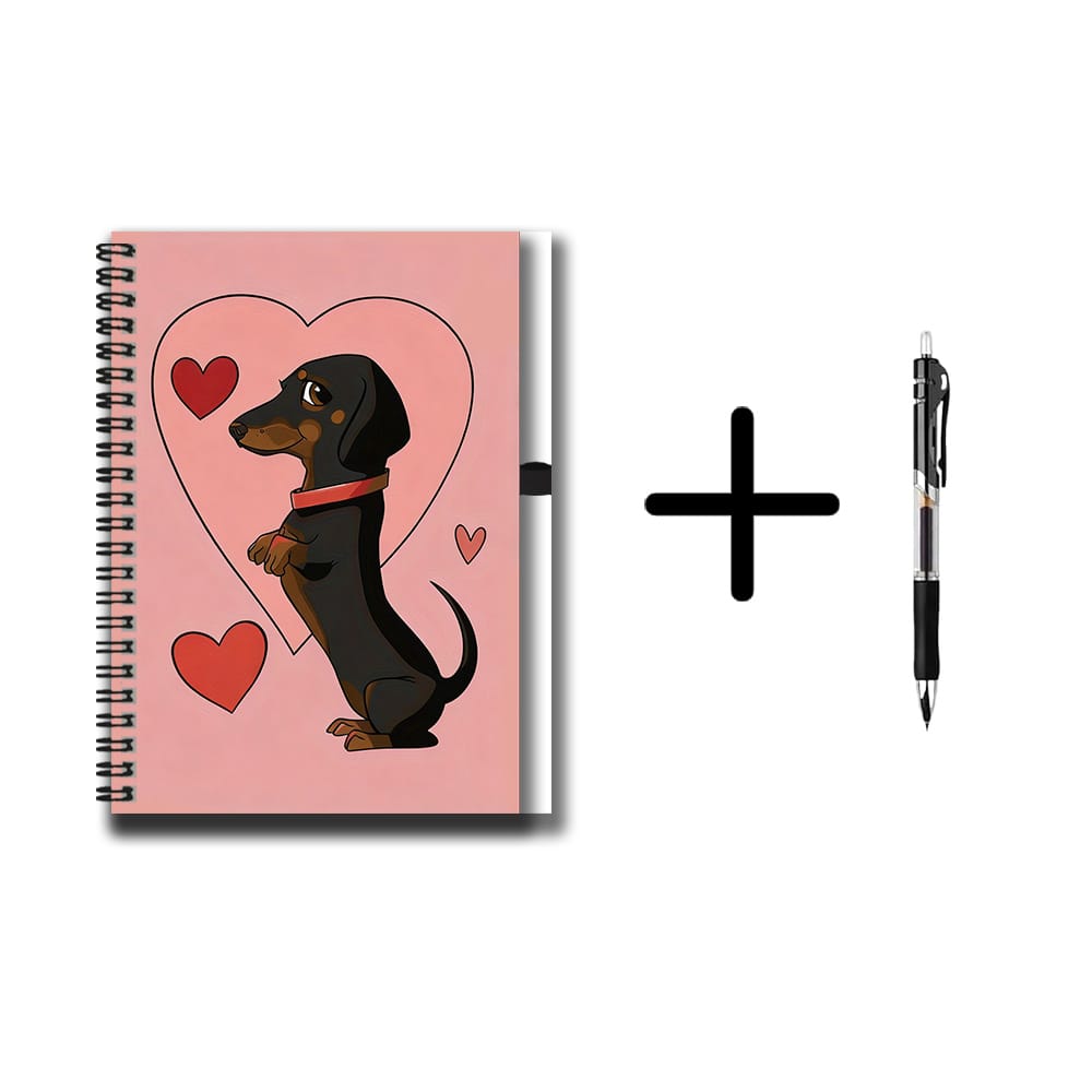 TEMU Un ensemble de carnet à spirale avec motif de cœur de chien teckel et amusant avec stylo, 100 pages, grande , un bon assistant pour et les ,