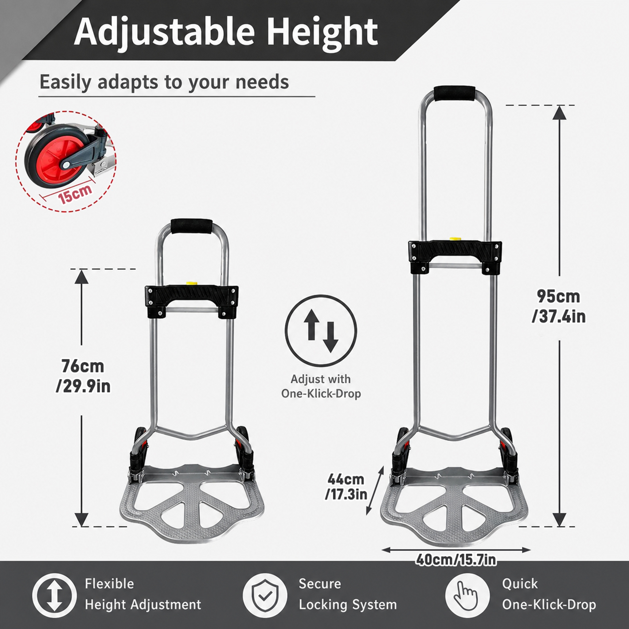 Height-adjustable Foldable Industrial Hand Truck With Telescopic Handle, Sturdy Transport Trolley For Materials And Luggage Hauling