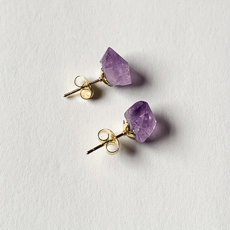 TEMU A Pair Of Amethyst Stone Stud Earrings, Featuring A Niche Design With A Versatile New Chinese-style Aesthetic
