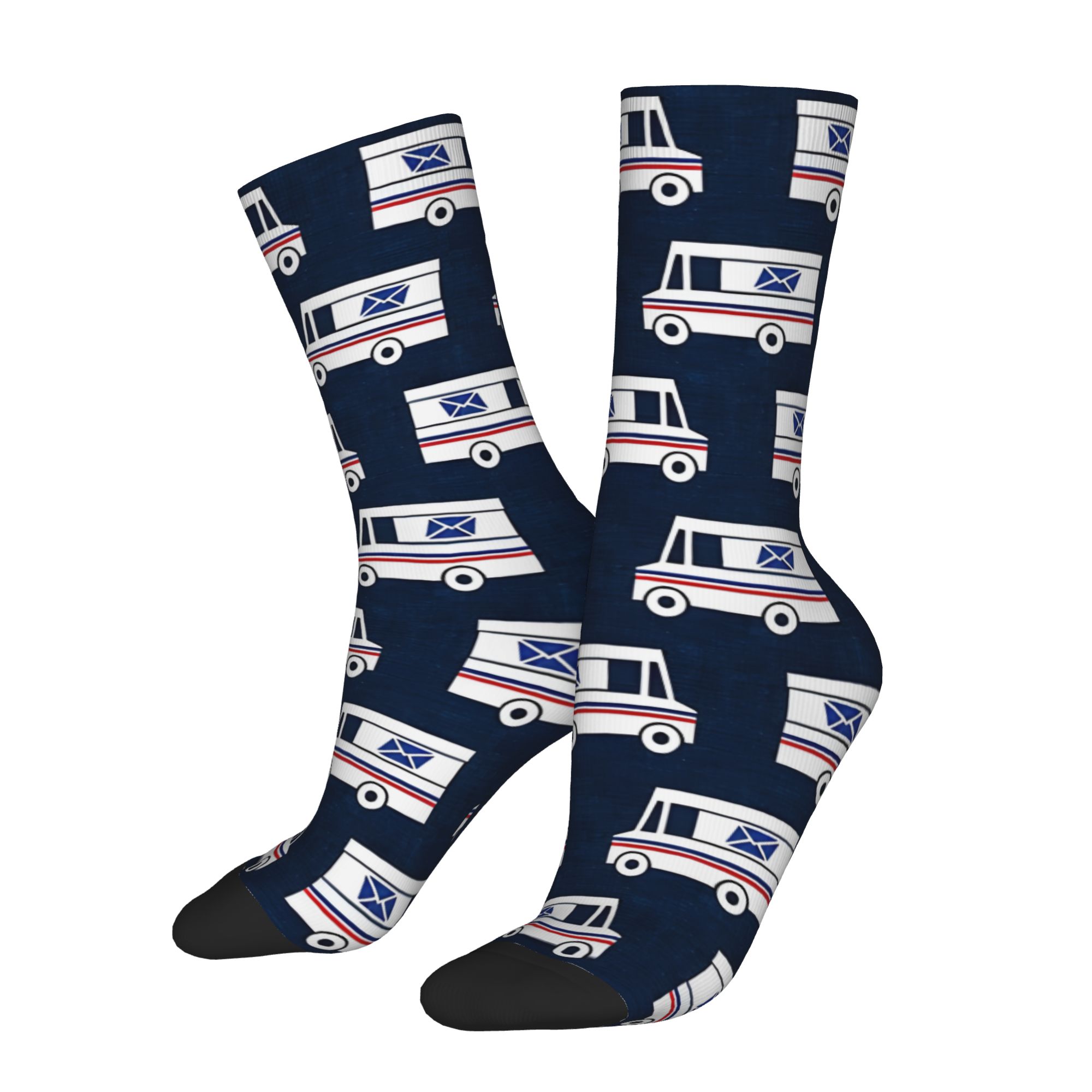 TEMU 1 Pair Hip Hop Retro Mail Trucks - Blue Crazy Men's Compression Socks Unisex Harajuku Pattern Printed Funny Novelty