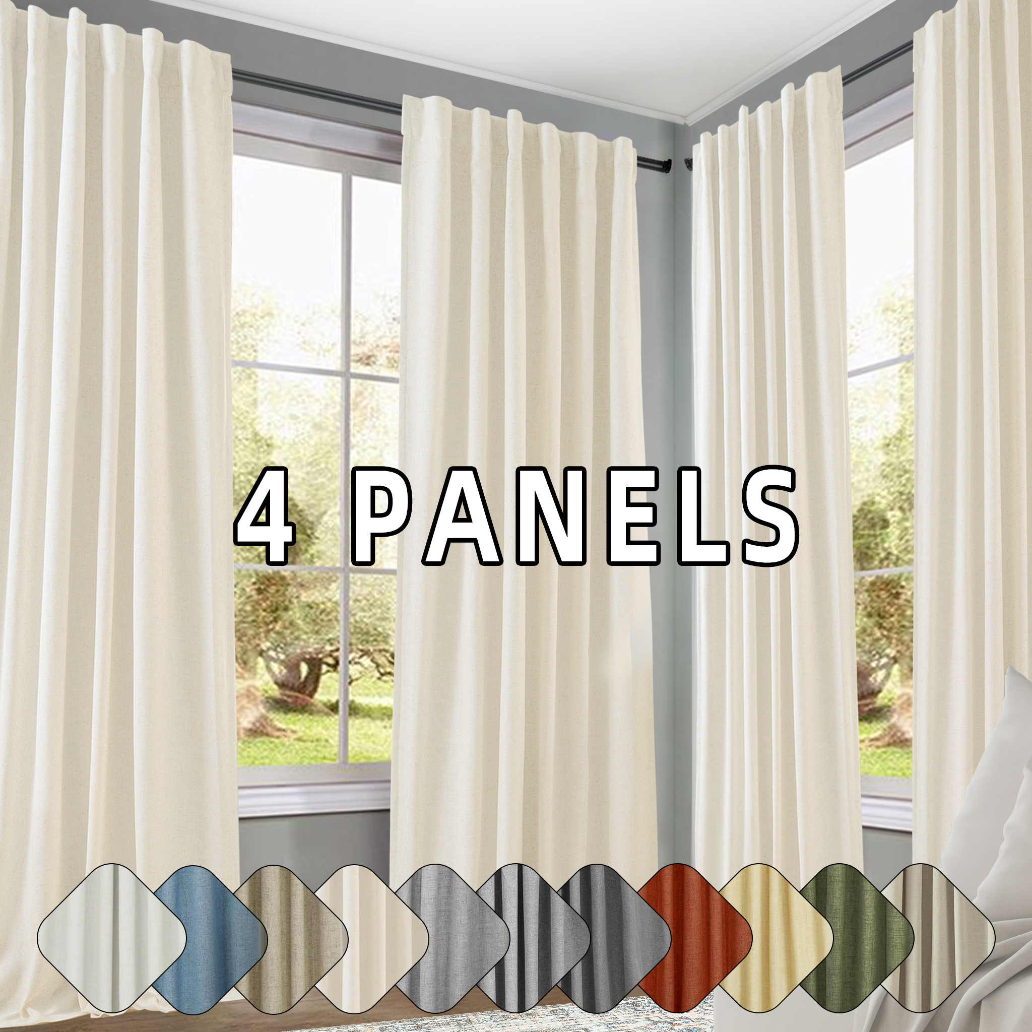TEMU 4 Panels 100% Blackout Linen Curtains For Bedroom Farmhouse Thermal Insulated Rod Pocket Back Tab Blocking For Living Room