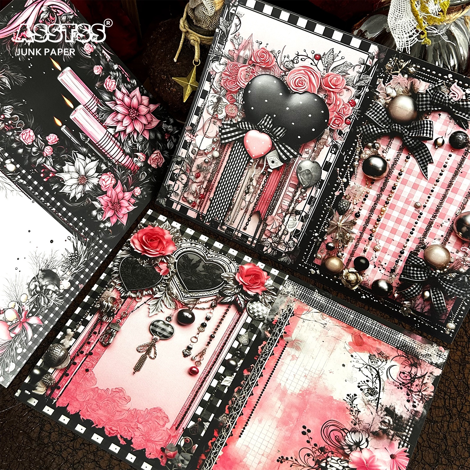 TEMU ASSTSS de papier noir et rose A5 20 feuilles [Plat 2D] pour journaux créatifs DIY, décoration de scrapbooking, arts et artisanat, fournitures de