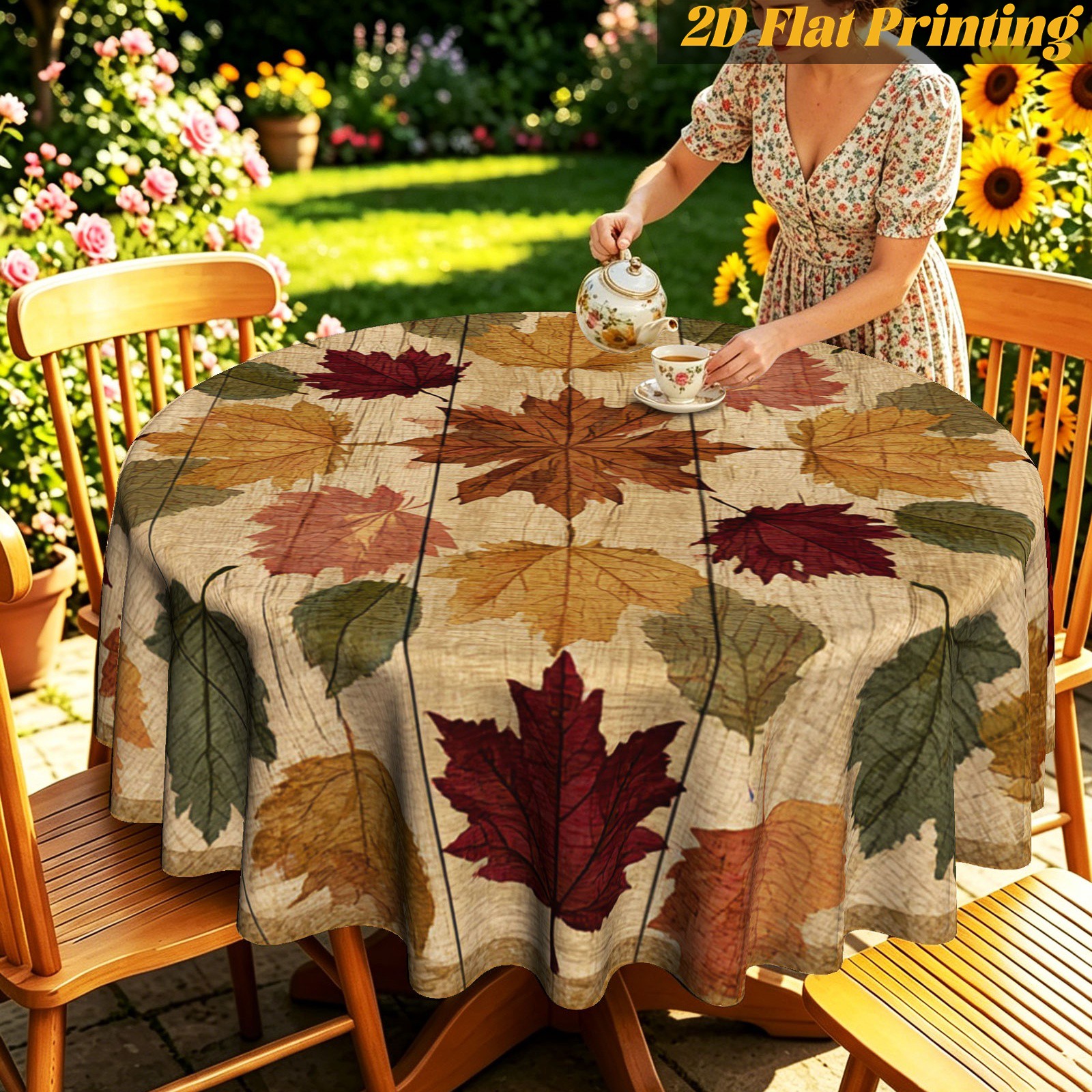 TEMU 1pc Vintage Retro Fall Maple Leaf Print Round Tablecloth|for Dining Room Vacation Rental Decoration| Home Textile Decor|thanksgiving And