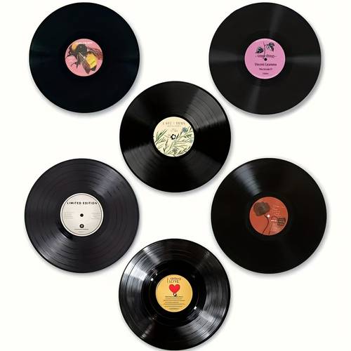 6pcs handmade record coasters wood heat resistant drink holders suitable for office wood coaster plates retro party decor holiday housewarming gift 6 coasters