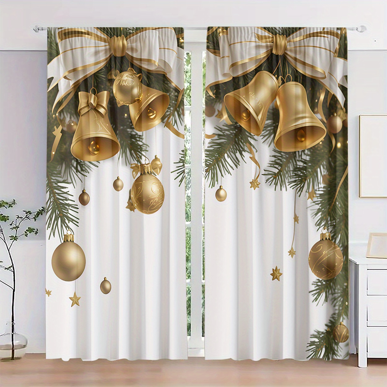 

2 Panels, Christmas Decorative Curtains, Ornaments & , - Rod Drapes, Polyester, , For , - Unlined