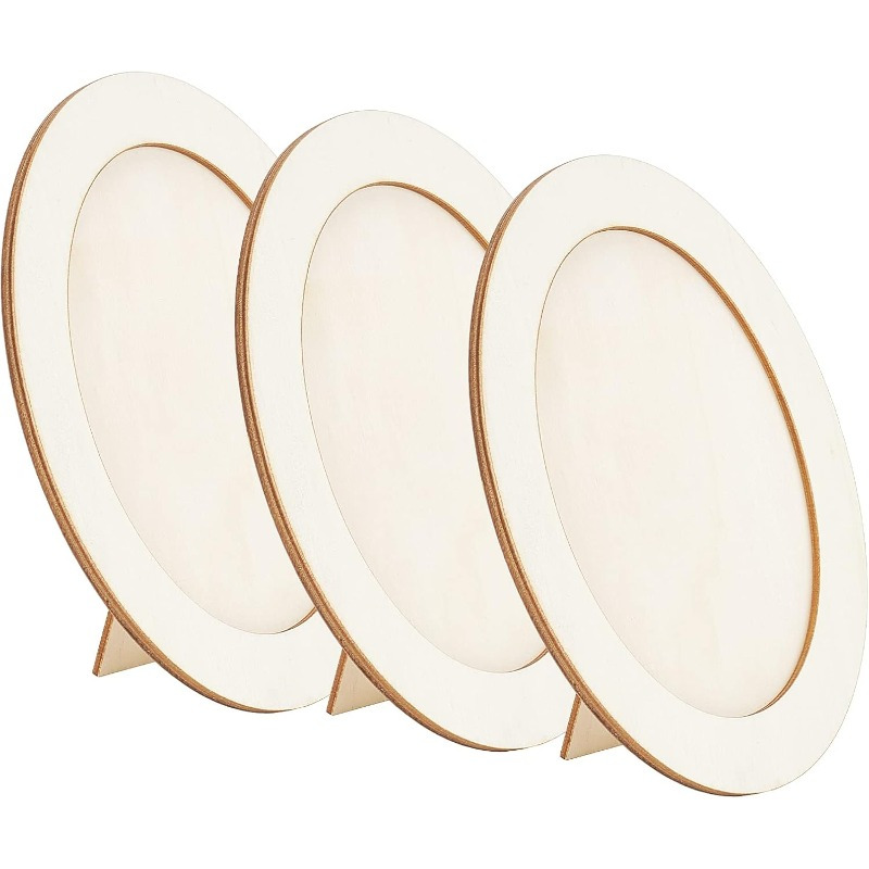 TEMU 3pcs Diy Wooden Picture Frame Kit Wooden Oval Photo Display Stand Standing Picture Artwork Frame Unfinished Picture Frame