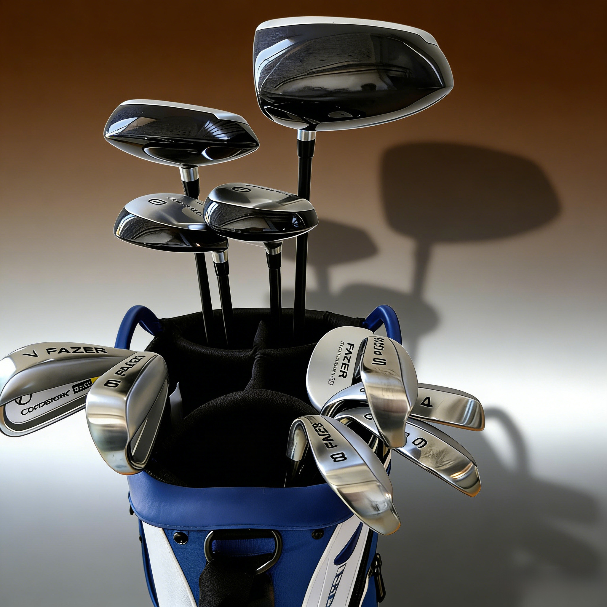 Fashion Black Silvery FAZER Golf Full Set Clubs, 12pcs: 4 Wood, 7 Iron, 1 Putter, High Launch Trajectory, Easy to Hit, Professional Clubs for Training and Competition, No Bag Included
