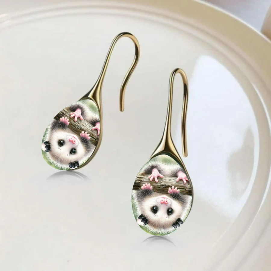 TEMU 2pcs Possum Earrings Animal Earrings Nature Earrings Forest Earrings Ovalearrings Wildlife Earrings Jewelry Accessories Unique Jewelry Christmas
