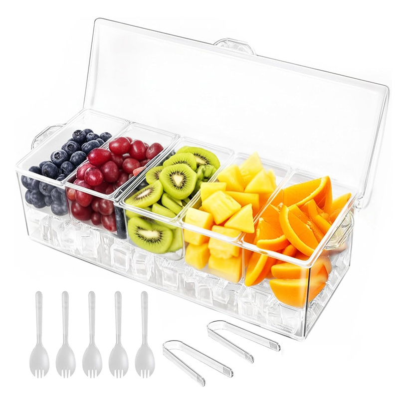 TEMU Multi Compartment Salad Preservation Box With Detachable Tray And Refrigeration Layer, Used For Seasoning, Picnicking, And Gatherings(five Grid
