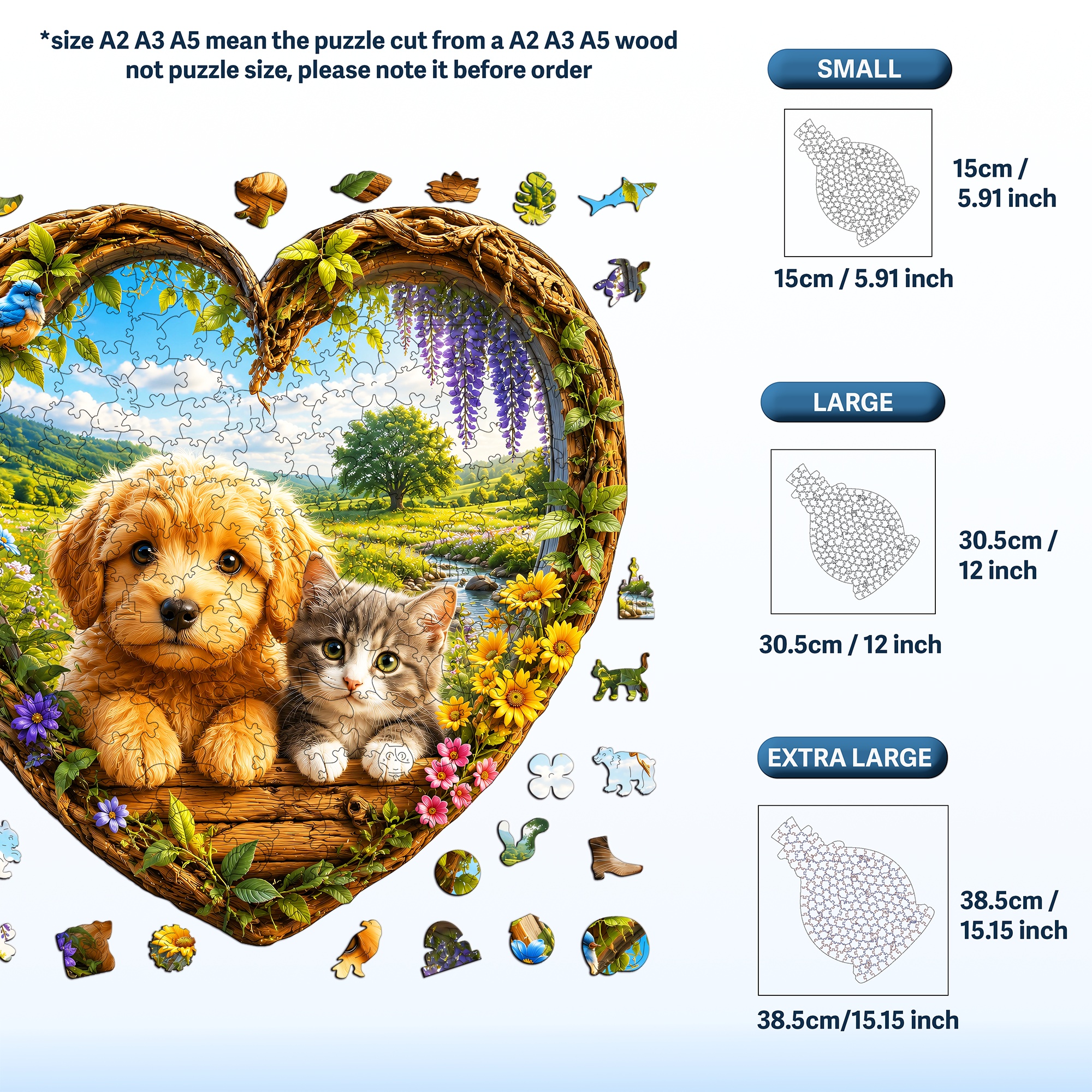 Puppy and Kitten Garden Scene Flat Wooden Puzzle for Kids
