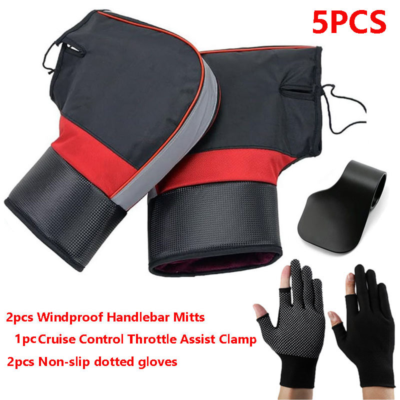 TEMU 5pcs Thick Warm Handlebar Set, 2pcs Universal Warm Handlebar Gloves 1 Cruise Control Throttle 2pcs Anti-slip Gloves, Suitable For Winter Riding