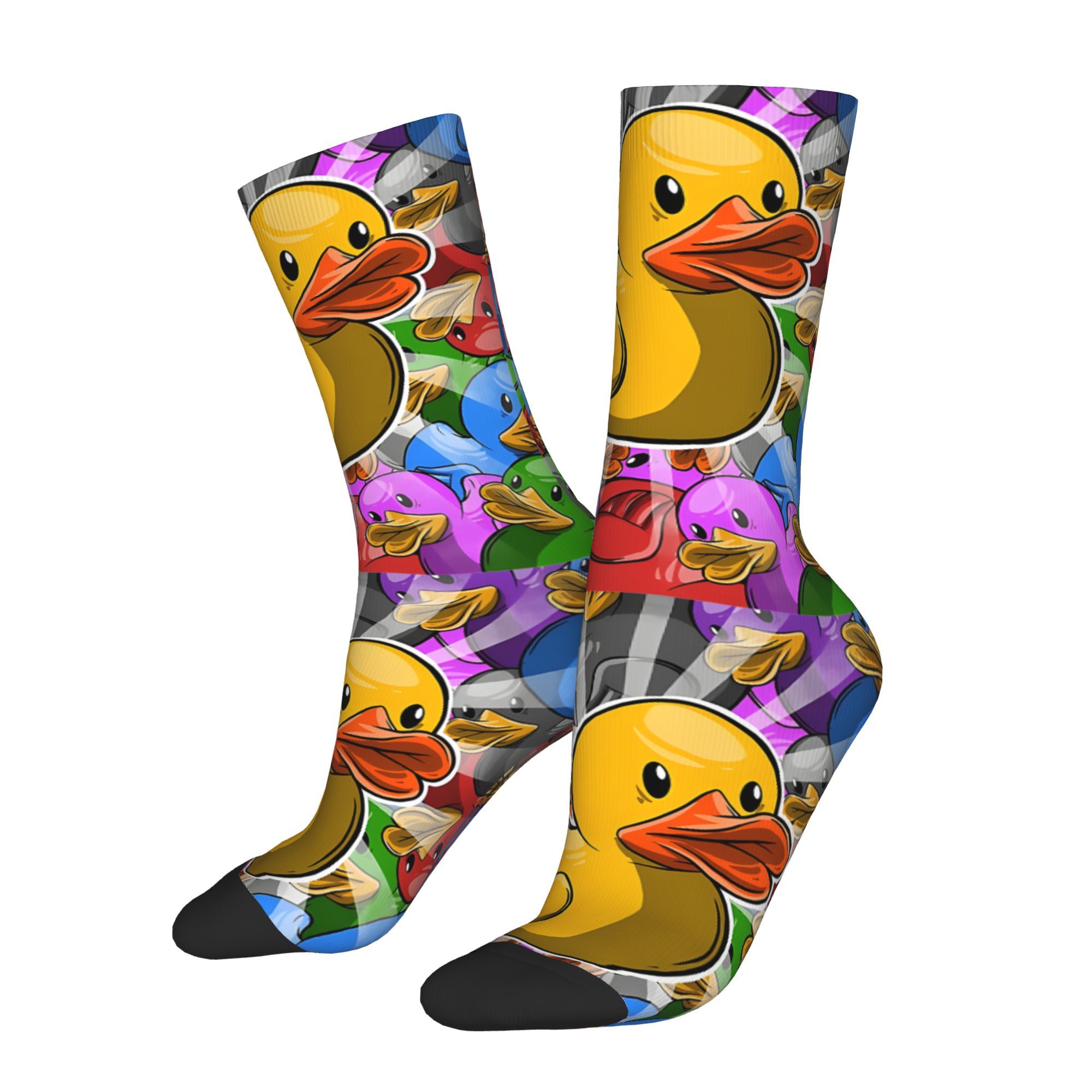 

1 Pair Men's Quirky Duck Print Socks, Seamless Knit Polyester 95% 5% Casual Novelty Ankle Socks For All