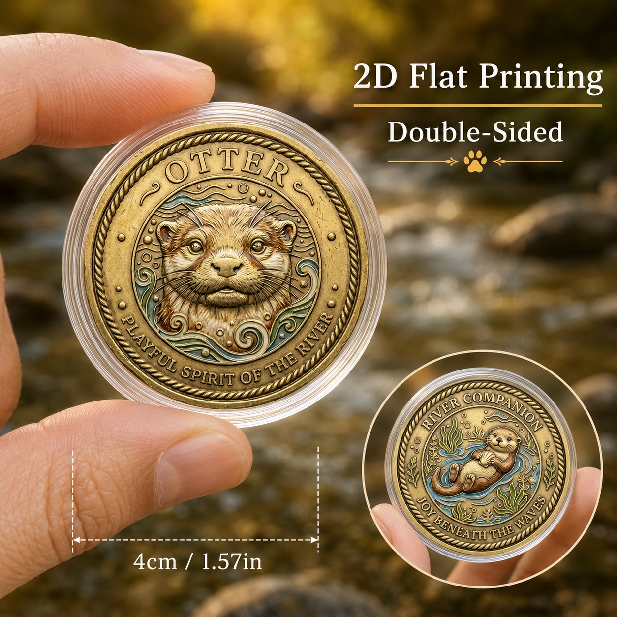 TEMU Replica Coin 1pc, 2d Flat Printing, Commemorative Coin, Double-sided Gentle River Companion Keepsake Coin, Warm Brass-tone Ripple Pocket Token,