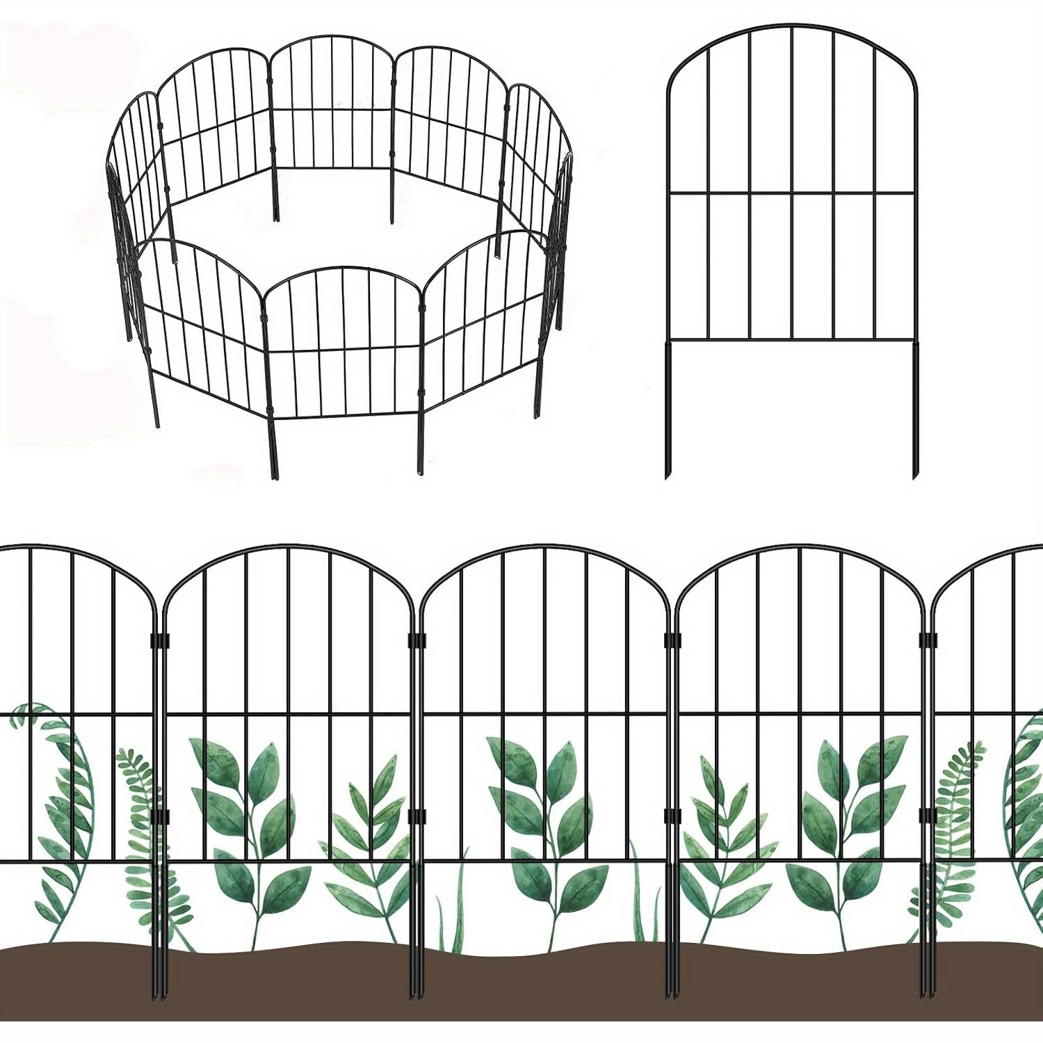 decorative garden fence fencing 10 panels 10ft l x 24in h   metal wire border animal barrier for dog flower   for yard landscape patio outdoor decor arched
