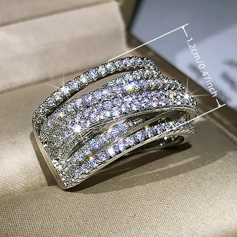 Fashion Multi-Layered Interwoven Lines Wide Ring, Zirconia Inlay