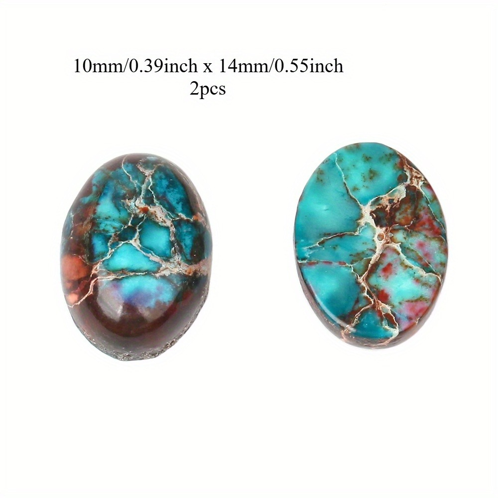 TEMU 2pcs Natural Turquoise & Jasper Stone Beads - Turquoise /brown/red-pink Marbled Oval Spacer Beads With Natural , Smooth Spherical Ends For