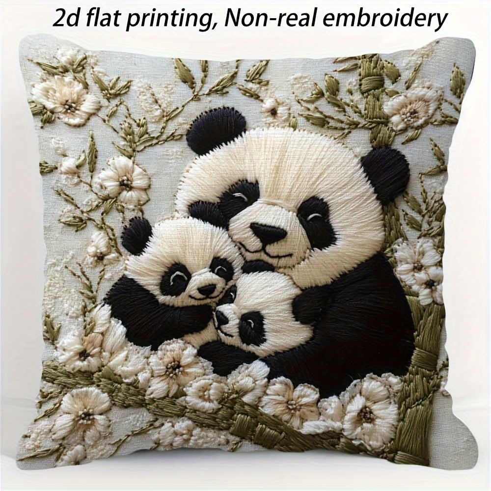 TEMU 1pc Panda Family Printed Pillowcase - 2d Printed Design Featuring Cute Pandas, With A Hidden Zipper, 100% Polyester Fiber, Suitable For Living