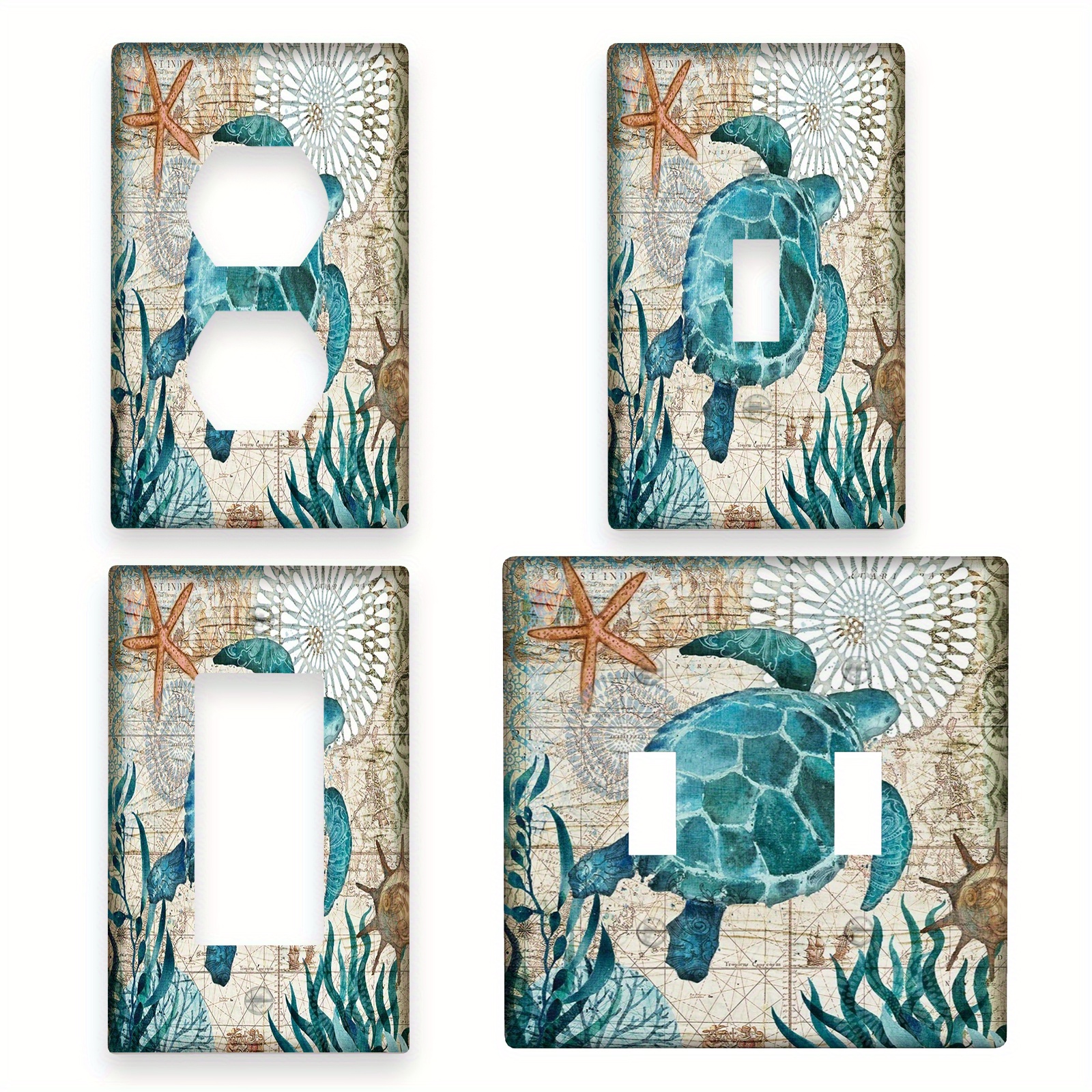 

1pc Vibes Teal Nautical Decorative Light Switch Plate Cover, 1-gang/2-gang, Easy To Clean, No Battery Required, For Bathroom And Bedroom Wall Decor