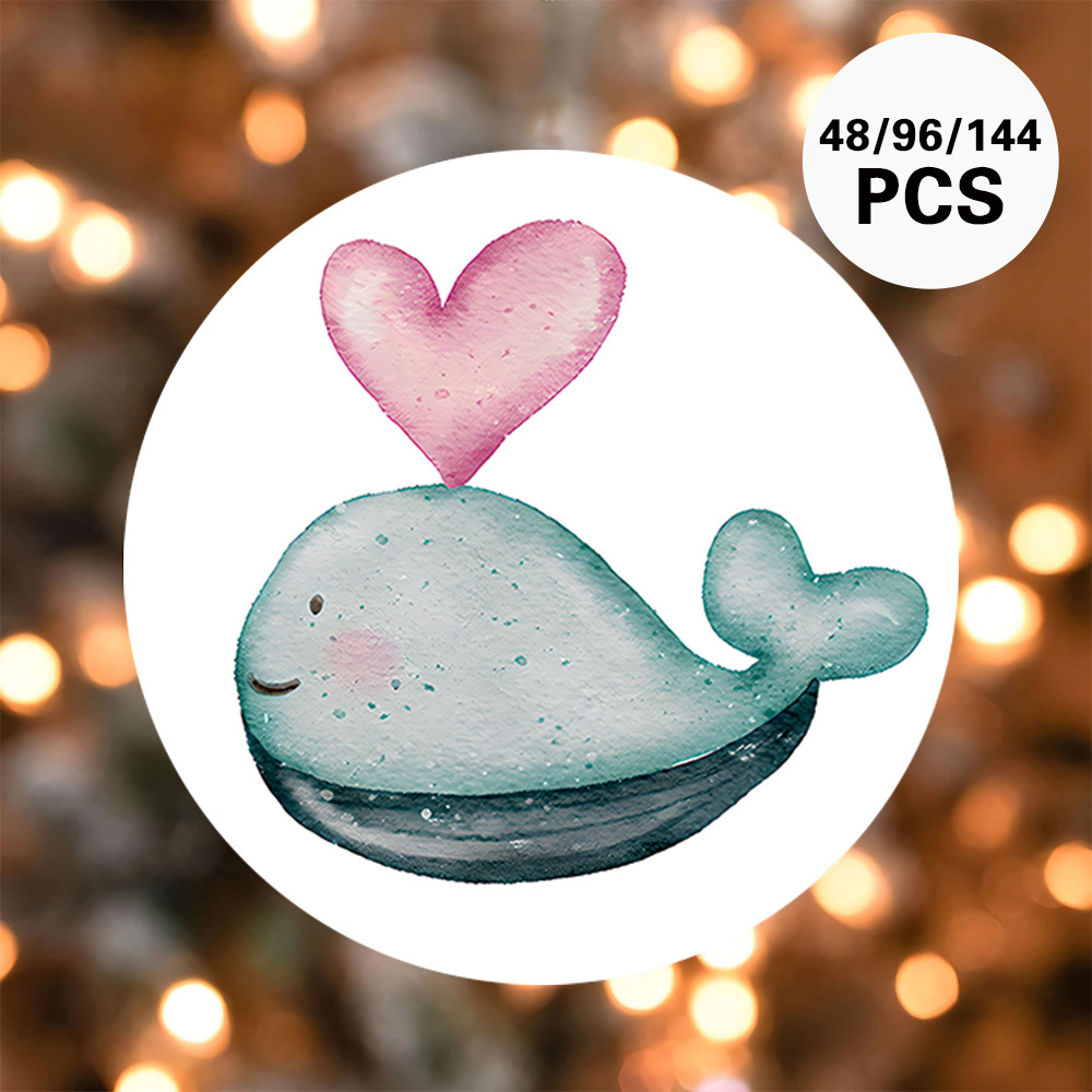 48pcs 96pcs 144pcs whale with   stickers cute cartoon whale design waterproof dustproof ideal for party decorations invitations gifts and festive celebrations festive decoration stickers   design waterproof stickers whale decor 0