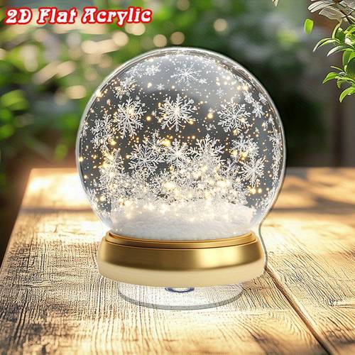 2D Flat, Rotating with Golden Glitter Suitable for , Battery-Free Winter Desktop Ornament - 2D Flat Spinning Top for Snowflake Decor, Acrylic for Desk, Tabletop Decoration, No Required, 2D Flat