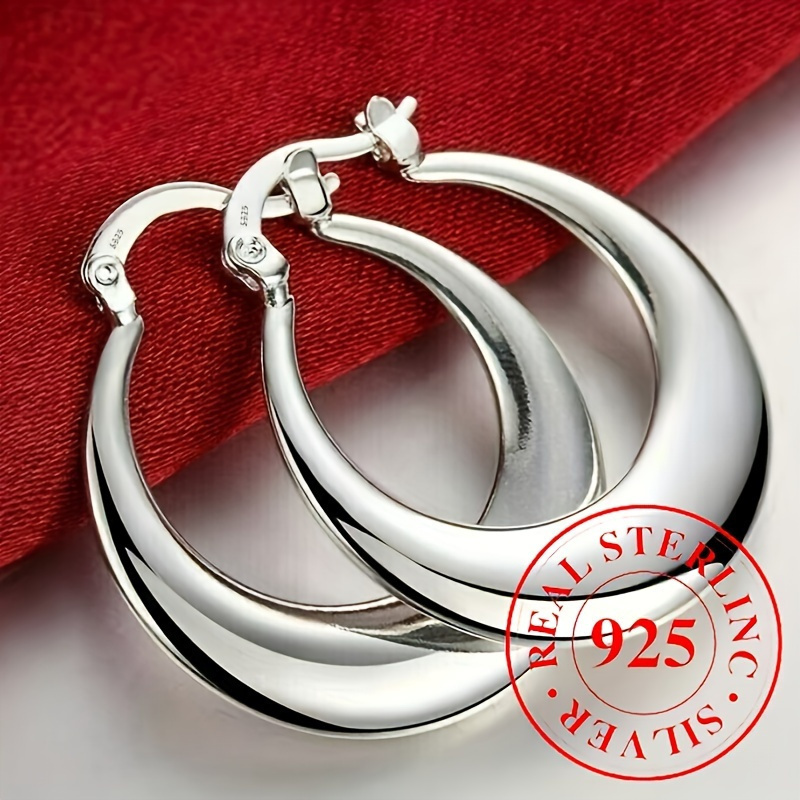 TEMU 925 Sterling Silvery Hypoallergenic Circle Earrings - Elegant And Sexy Everyday And Party Accessories, Plated With 925 Silvery - Suitable For