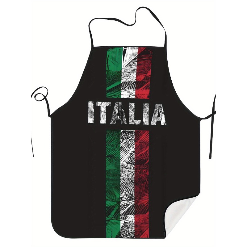 TEMU 1pc Italian Flag Apron With Italian Text Print - Adjustable Vintage Italian Themed Kitchen Apron Suitable For Bbq, Outdoor Cooking, Italian