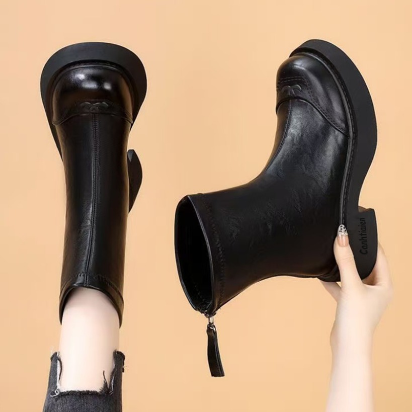 TEMU 9# Simple And New Autumn And Winter British Soft Soled Warm Commuting, Retro Style, Cool And Casual Thick Fashionable Short Boots, Women Shoes