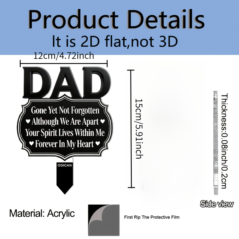 TEMU 2d Flat - 【2d Flat】 2d Flat - [2d Flat] 2d Flat Acrylic 'dad' Memorial Design Garden Stake, With Plug- For Easy Insertion, Elegant Garden Decor,