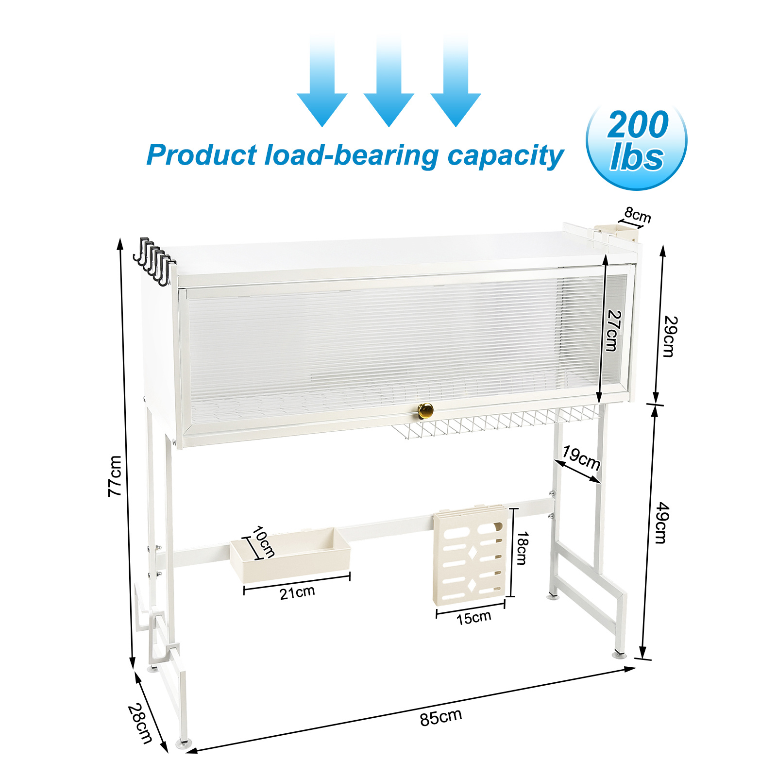 Kitchen Sink Carbon Steel Drainer Rack, Kitchen Sink Rack, Drainer Rack, Kitchen Storage, 85*28*77cm, White.