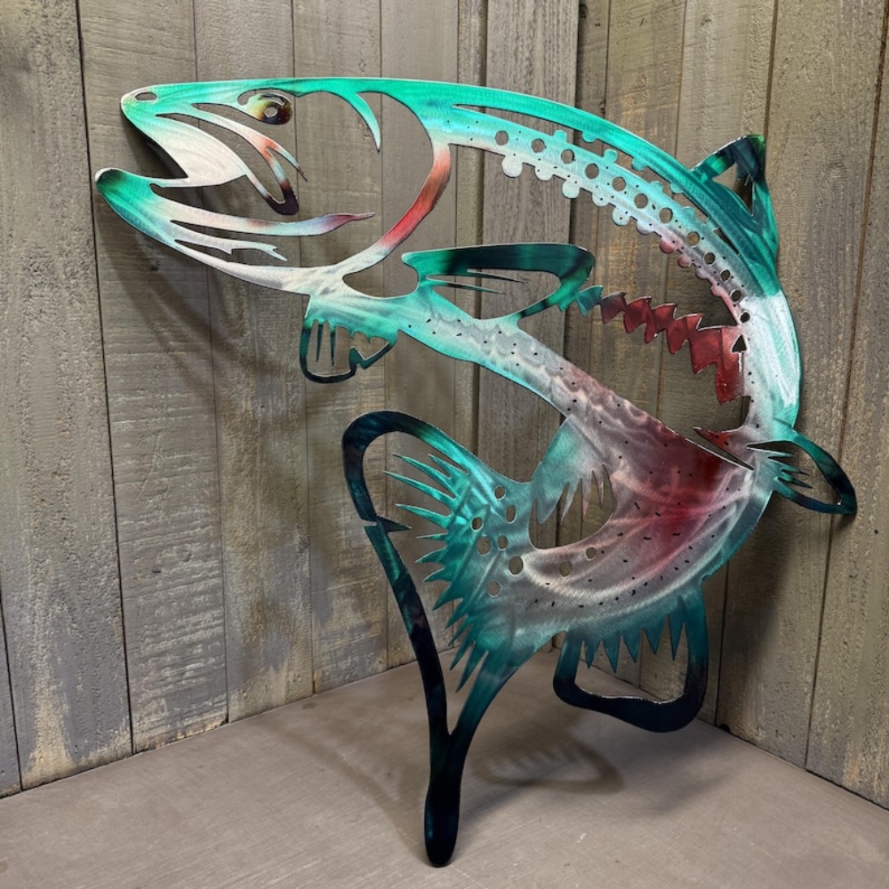 Plasma Cut Metal Trout Sign Jumping Fish Wall Art