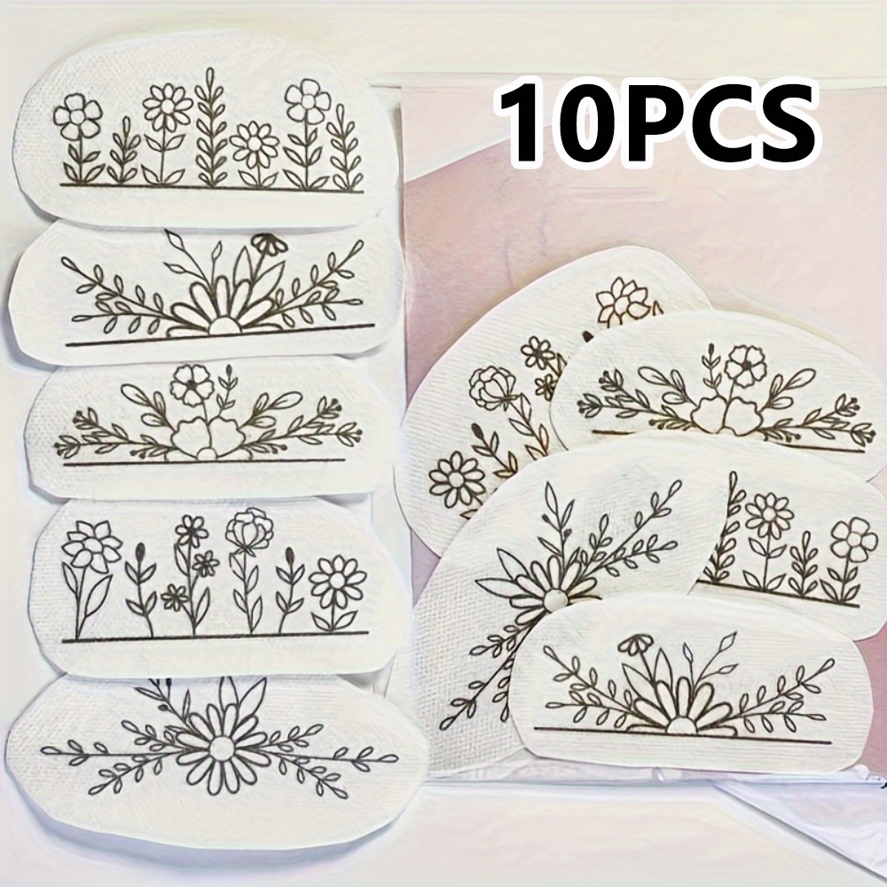 E-shop Set mit 10 waschbaren, wasserlöslichen Stickerei-Aufklebern - ein symmetrisches Blumen-Kit, geeignet für Kleidung, Jeans, und Hüte. Mit stabilen