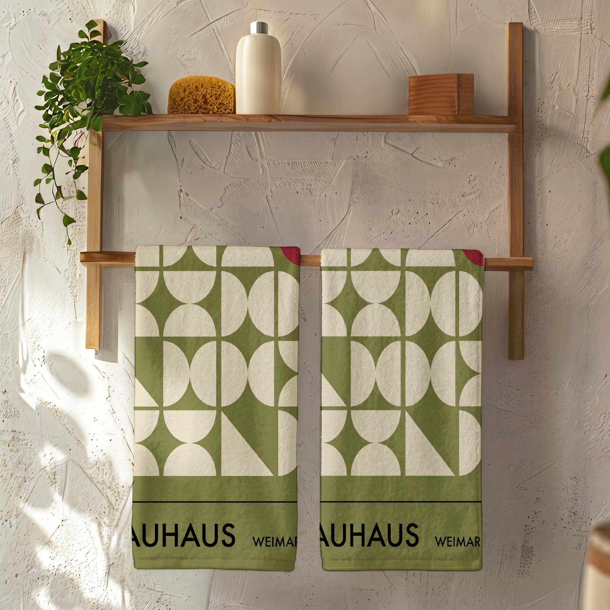 TEMU 2pcs Set Of 2d Flat Single-sided Printed Scouring Pads, Polyester Bauhaus Geometric Abstract Pattern, Mid-century Modern Minimalist Olive Beige