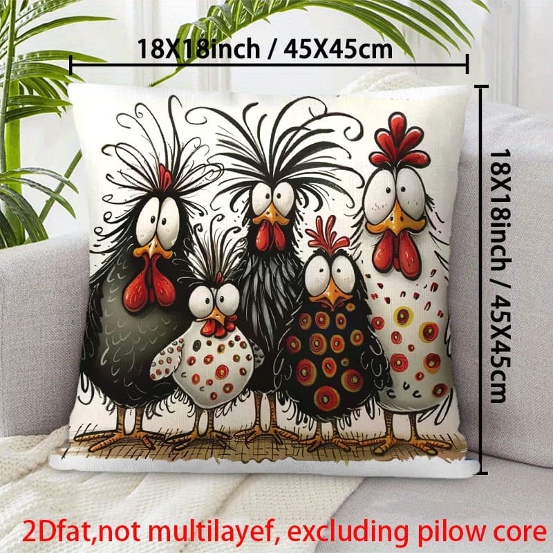 TEMU 1pc Farmhouse Chicken Cushion Cover - Zipper Closure Suitable For Sofa Bed Pillowcase, Machine Washable Rooster & Hen Decorative Cover With