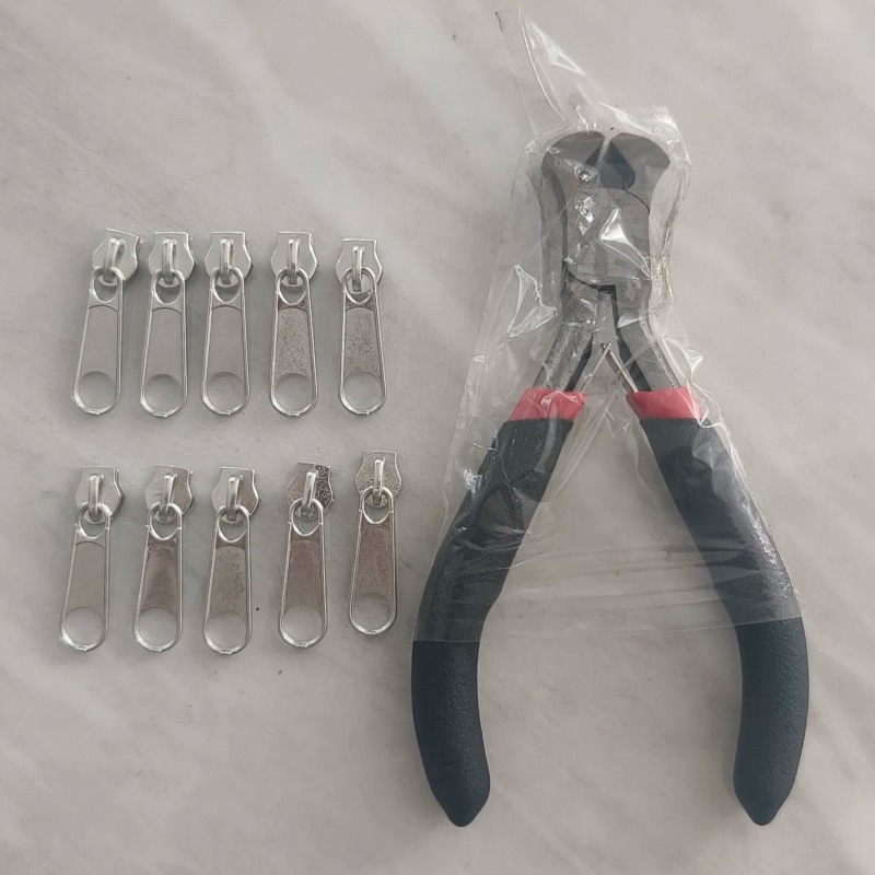 TEMU 11pcs Zipper Repair Kit ( Cutting Plier + 10 Zipper Sliders), Easy To Replace Sliders & Repair Double Zipper Pull Tabs, Universal Zipper Fix Set