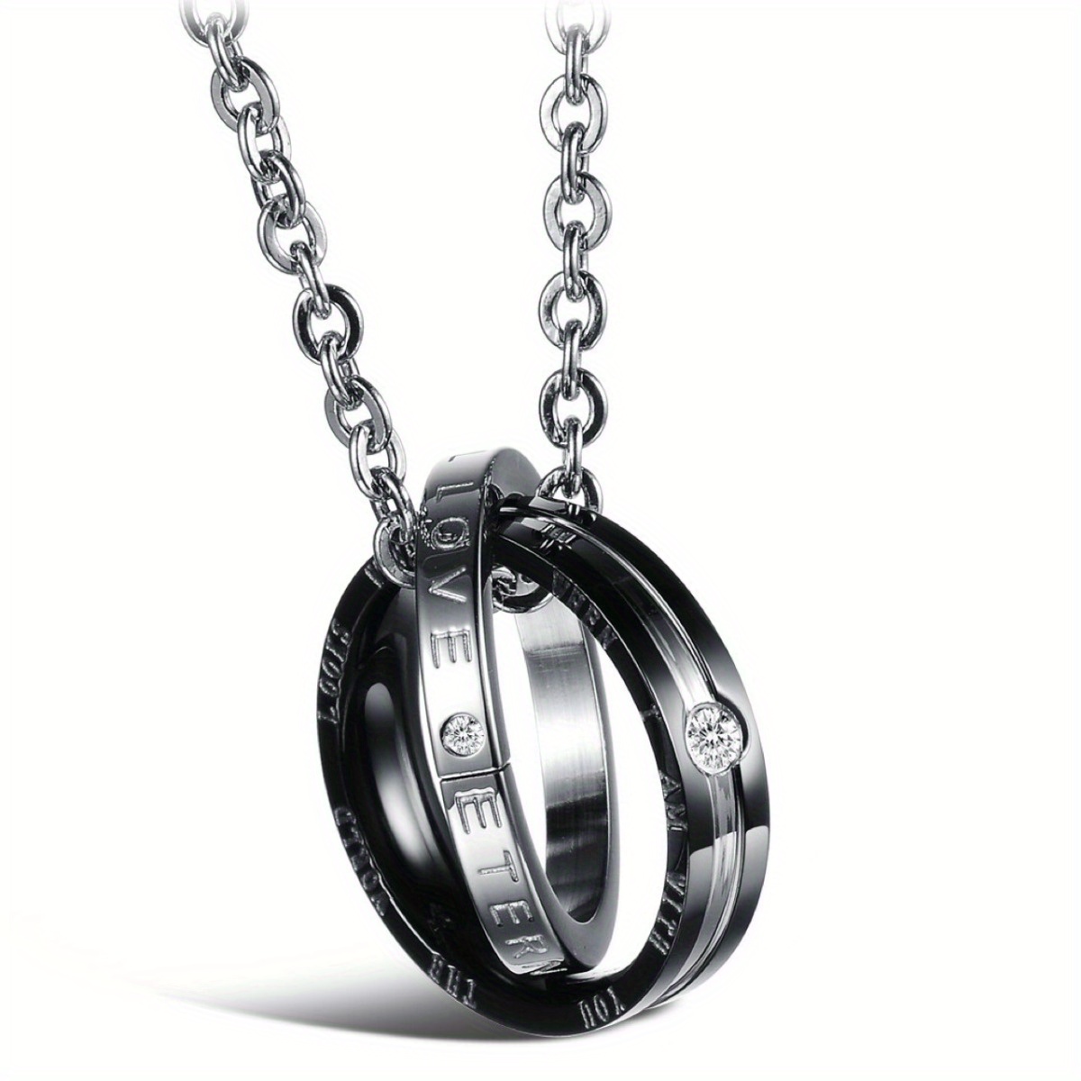 Image of 1pc European And American Niche Double Hoop Necklace, Titanium Golden With Black Accent, Women's Clavicle Chain, Versatile Daily Accessory