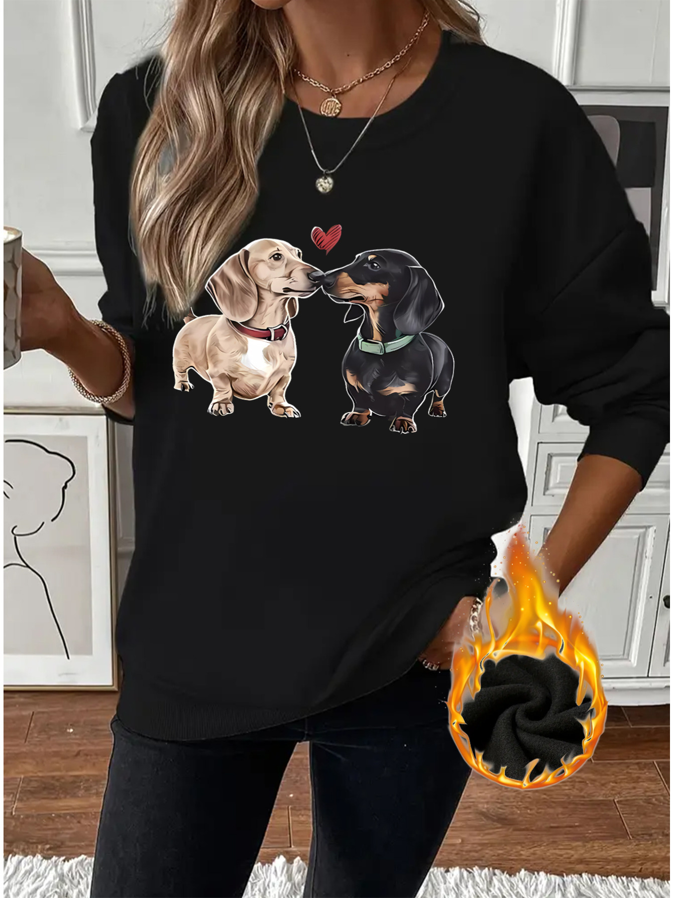 womens casual pullover sweatshirt cute dachshund dog heart Temu