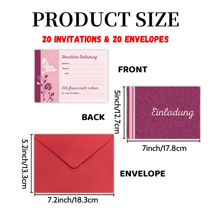 TEMU Upgraded Thick Paper, High-quality Printing. Invitations 20 Cards And 20 Envelopes, Featuring A Double-sided Design, Perfect For Celebrating