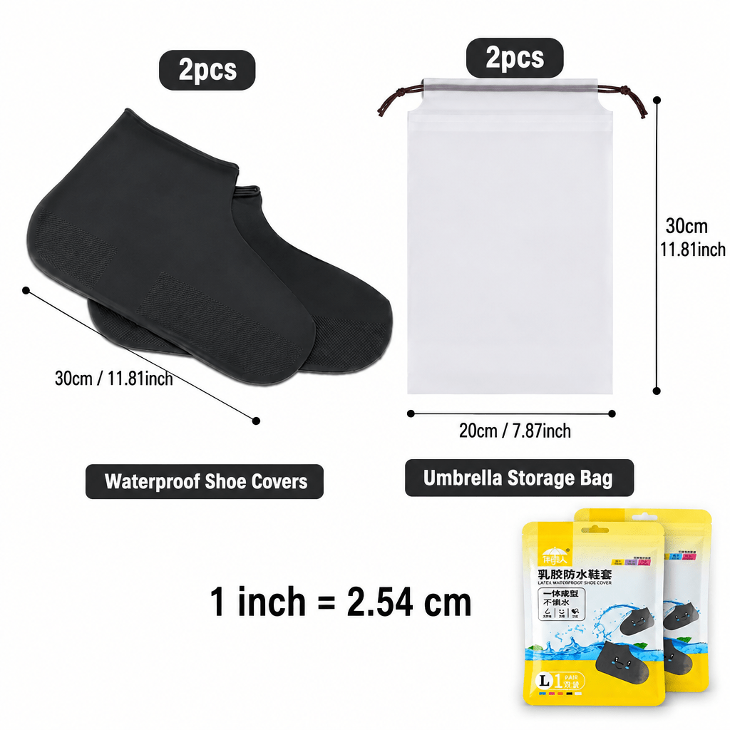 TEMU Juego de 4 piezas de fundas para botas de lluvia gruesas e impermeables resistentes a y juego de bolsa de almacenamiento para paraguas,