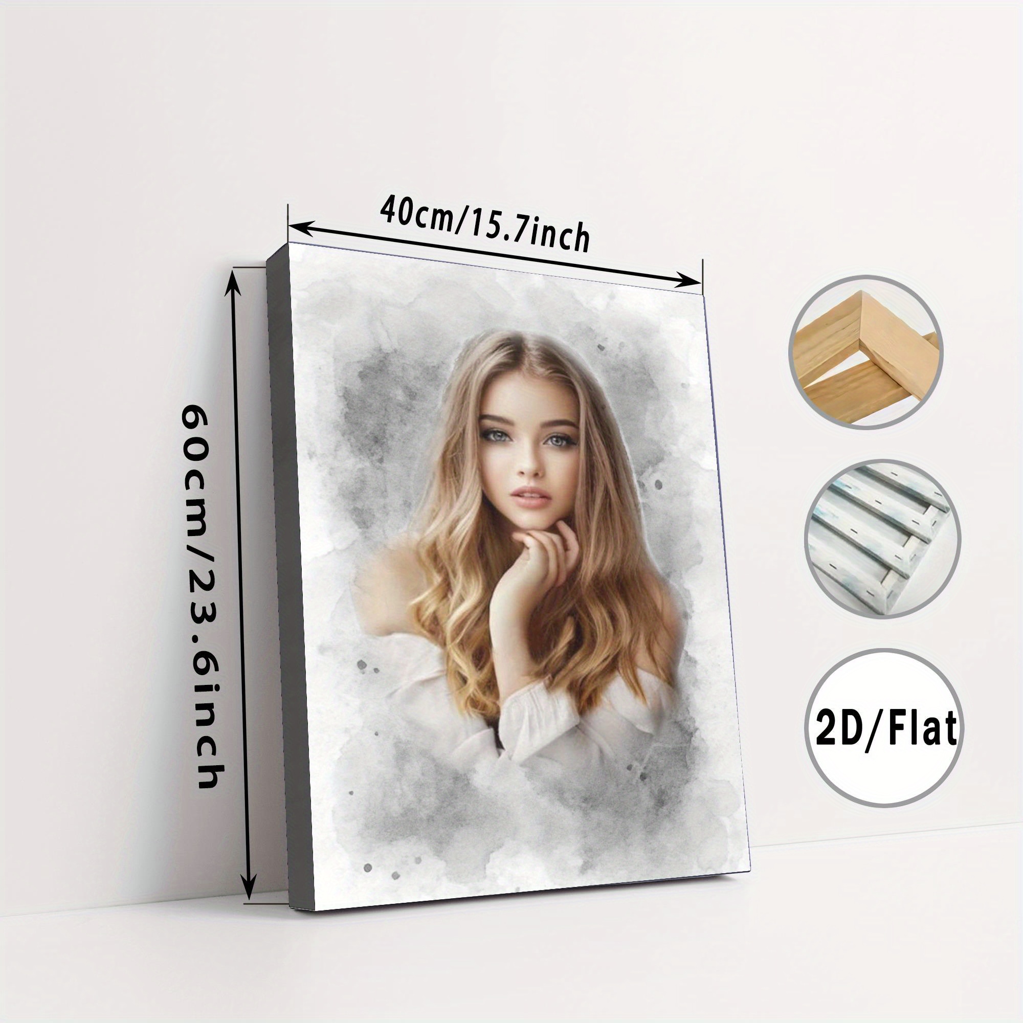 TEMU 1pc Custom Black And White Ink Wash Background Effect Canvas Art Print- Personalized Colorful Portrait Photo Wall Decoration, Suitable For