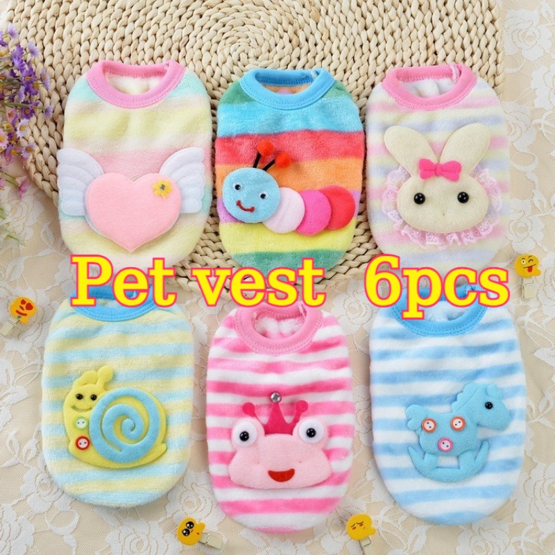 6pcss Flannel Puppy Clothes Small Dog Vest For Puppy Rabbit Teacup Dog Wear, Great Value 6pcs Set, Small Dog Vest