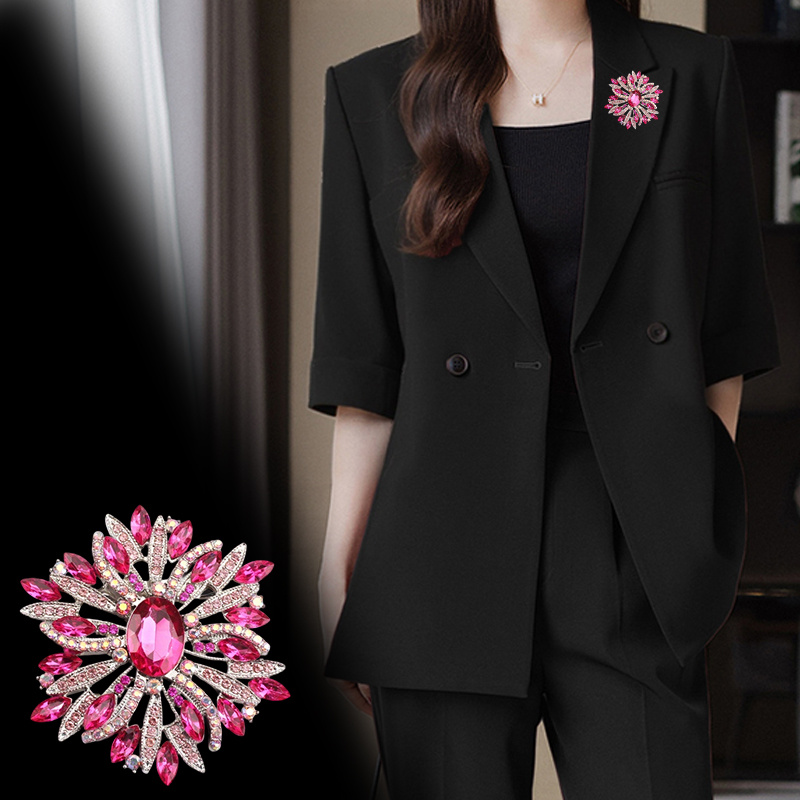 Image of Creative Flower Brooch - Sparkling Synthetic Faux Gemstone Ornament