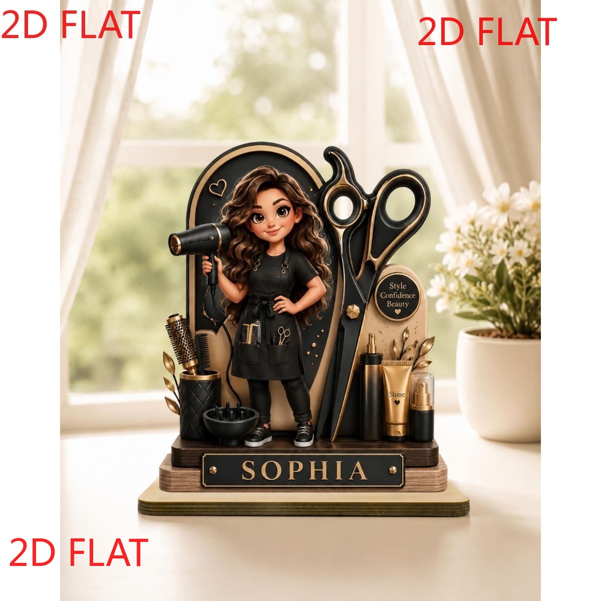 TEMU Personalized Wooden Desktop Ornaments Customized , Hairstylist's Plaque, Hair Dryer, Scissors, Or Styling Tools. Stylish Desktop Decorations And