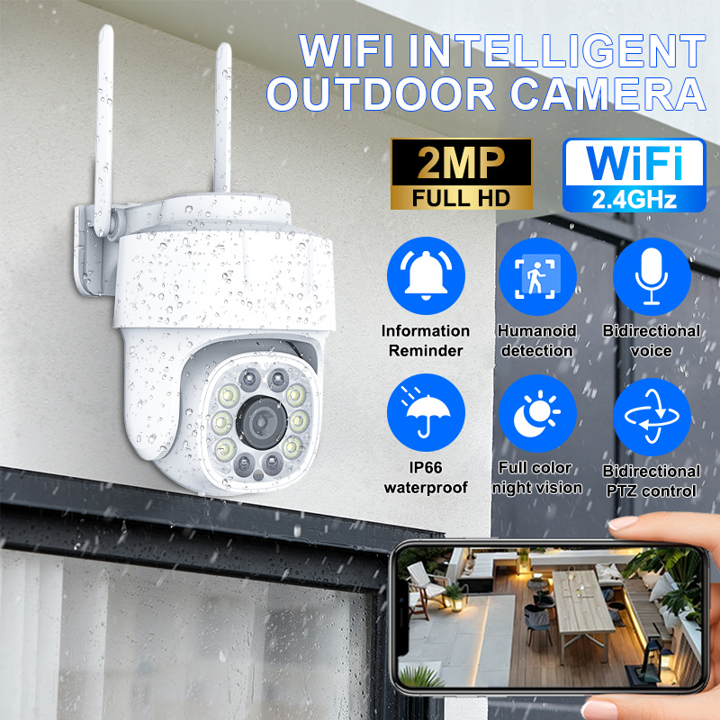 1pc 1080p HD Wireless Outdoor Security Camera, Full Color Night Vision, Two-Way Audio, Smartphone App Control, Motion and Audio Alerts, Panoramic Surveillance, 355° Horizontal and 90° Vertical PTZ, ABS, with USB Powered, for Home Security, Suitable for Ages 14+ details 1