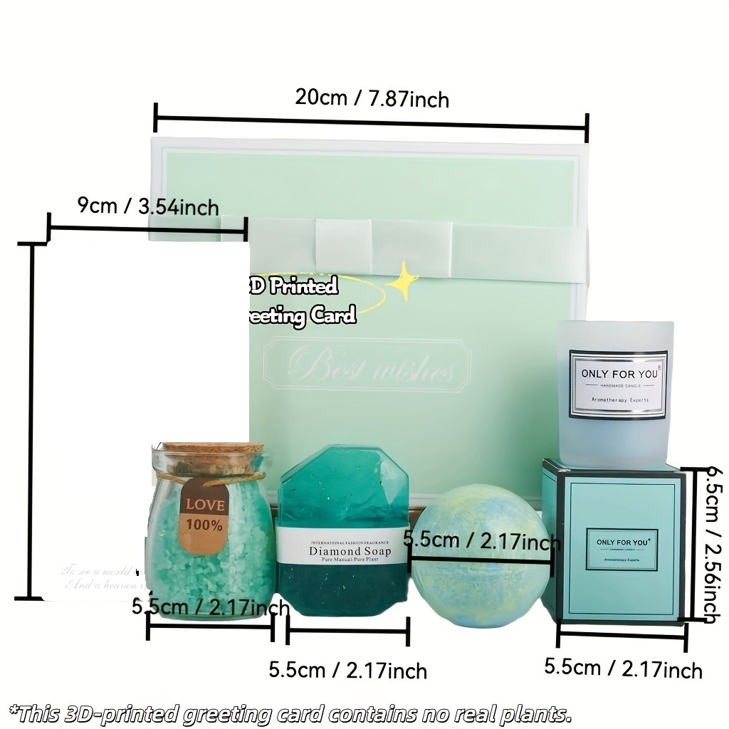 TEMU 5pcs Set Ladies' Box | Includes Bath Salt Ball, Bath Salts, Aromatic Candles, And Diamond-shaped Soap | Ocean Scent, Deep | Ideal For Birthdays,