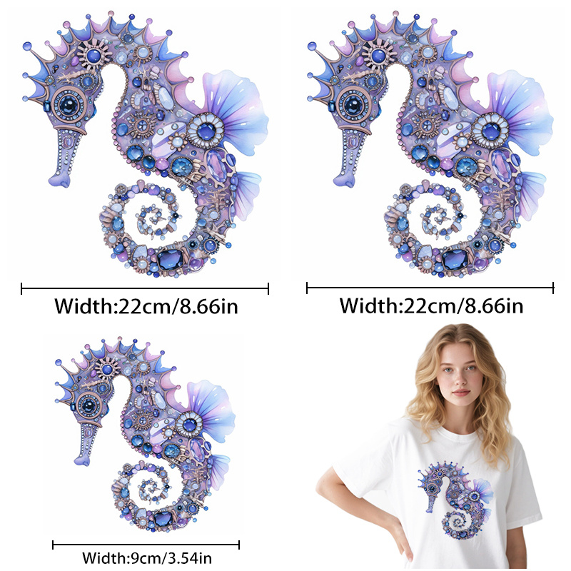 TEMU 3pcs Seahorse Hd Heat Transfer Stickers, Diy Iron-on Patches, Suitable For Backpacks/pillows/pants/sofa Covers, Easy To Apply, , High Toughness,