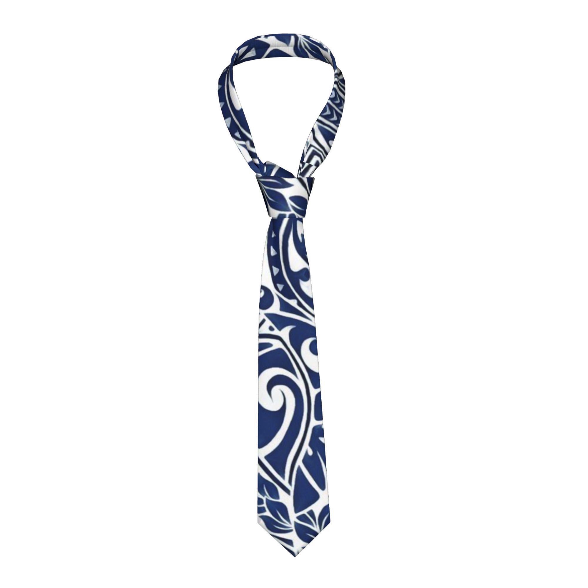TEMU 1pc Blue And White Maori Polynesian Pattern Tie For Men Soft Comfortable Polyester Woven Accessory Ideal For Weddings Parties Casual Wear Design