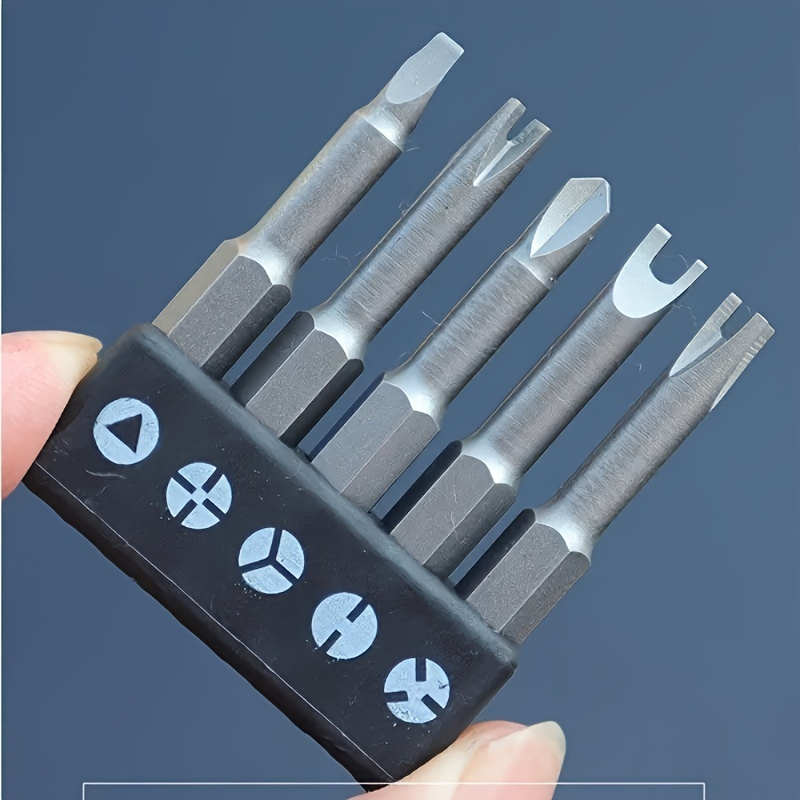 5pcs Professional Screwdriver Set - U, Y, Triangular And Phillips Drill Bits, Industrial, Polished Iron Construction
