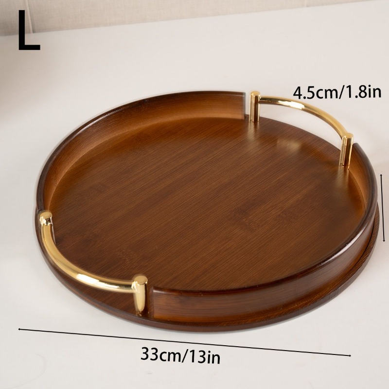 TEMU Large-capacity Light Luxury -wood Handheld Tea Tray, Round Retro Small Serving Tray For Fruits, Snacks, Suitable For Home Tea Tables And Dining