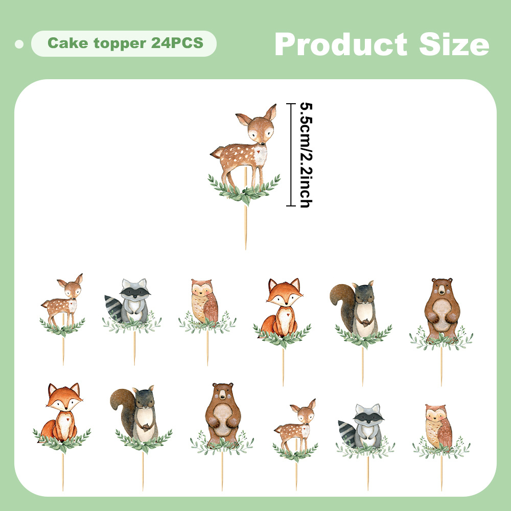Image of Woodland Baby Shower Party Supplies Kit - 24/48pcs Woodland Baby Shower Decorations, Includes 24 Cake Toppers For Boy And Girl,halloween, Christmas