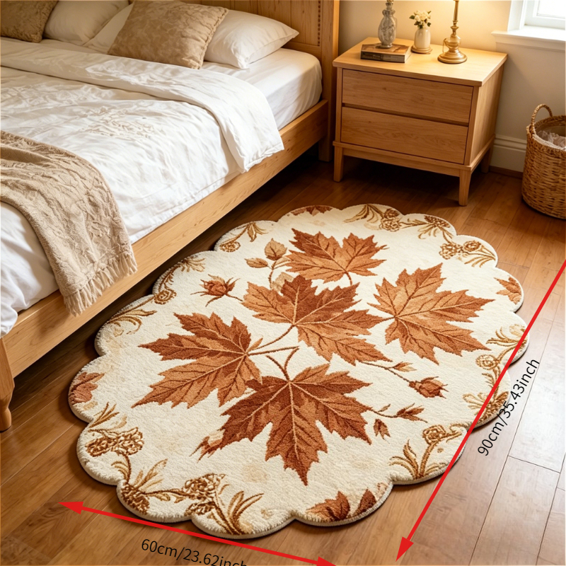 TEMU Vintage Maple Leaf Carpet For Living Room Decoration, Irregular Shaped Rug For Bedroom Bedside, Fluffy And Soft, Washable Floor Mat, Non-slip